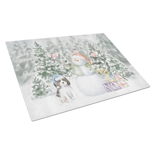 Cavalier King Charles Spaniel Tricolor Puppy with Christmas Presents Glass Cutting Board Large 12 in x 15 in