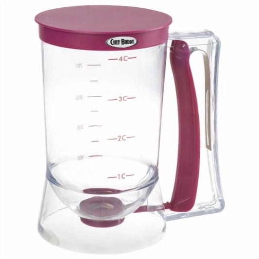 Chef Buddy 4-Cup Pancake Batter Dispenser with Squeeze Handle (Red)
