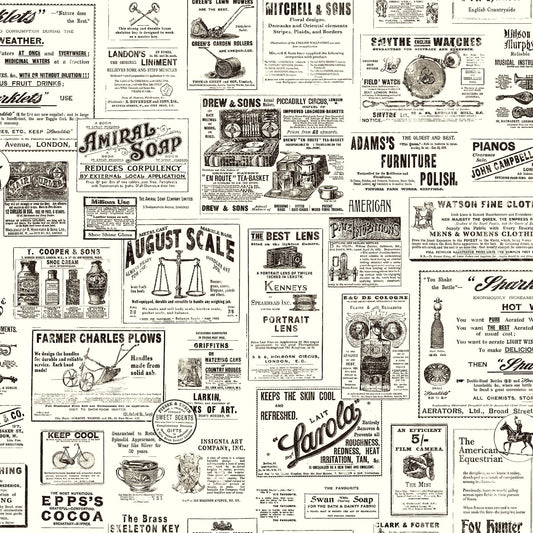 Chesapeake Adamstown Black Newspaper Prepasted Non Woven Blend Wallpaper, 20.5-in by 33-ft, 56.4 sq. ft.