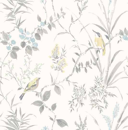 Chesapeake Imperial Garden Grey Botanical Unpasted Non Woven Wallpaper, 20.5-in by 33-ft, 56.4 sq. ft.