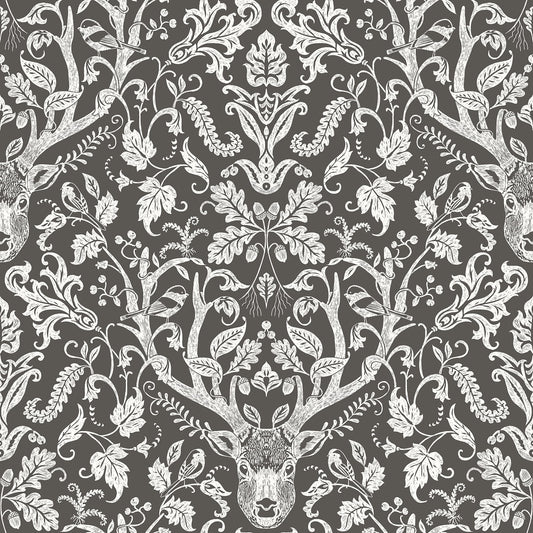Chesapeake Kiwassa Antler Damask Brown, Prepasted Easy Walls Wallpaper 56.4 Sq. ft