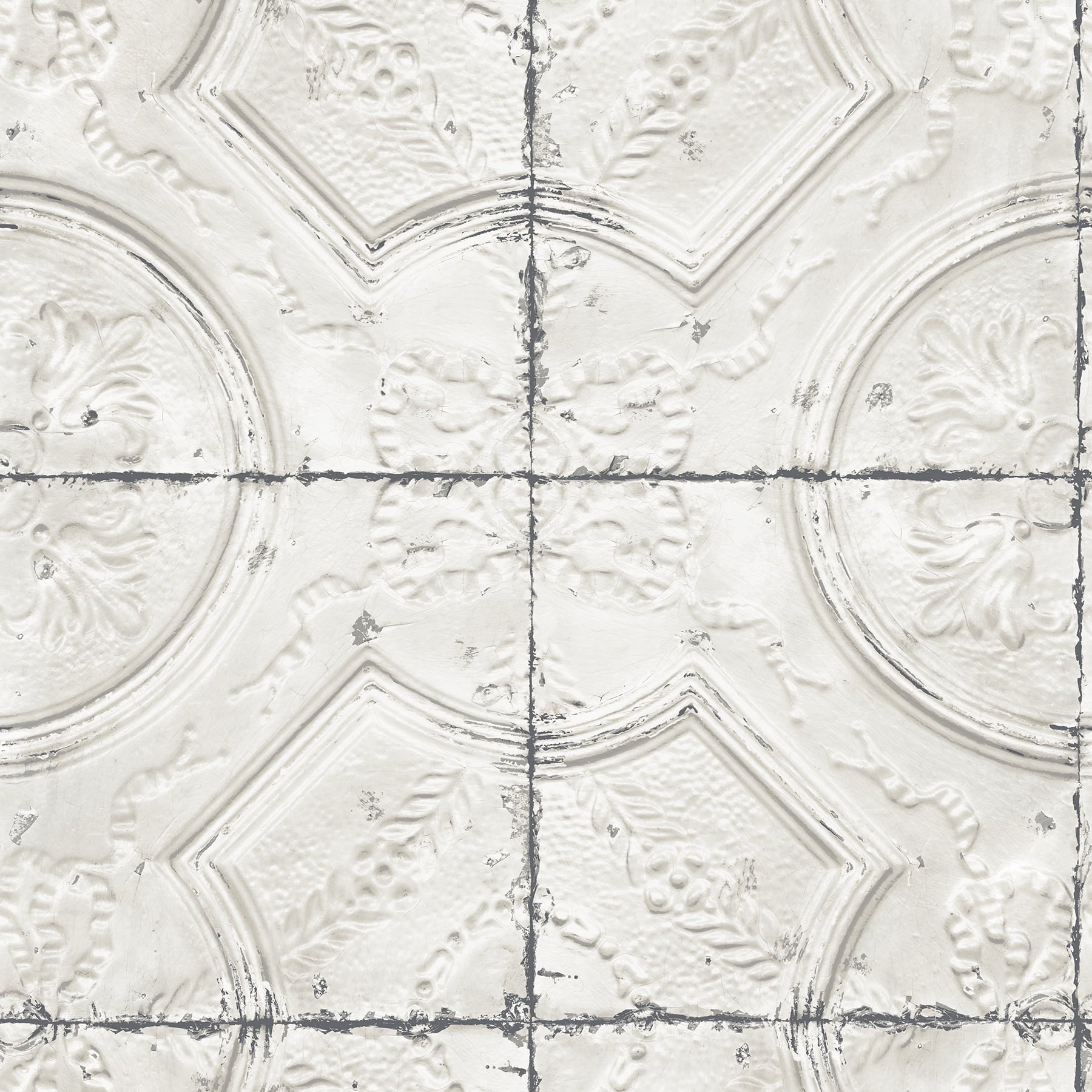 Chesapeake Susanna Off-White Vintage Tin Tile Wallpaper