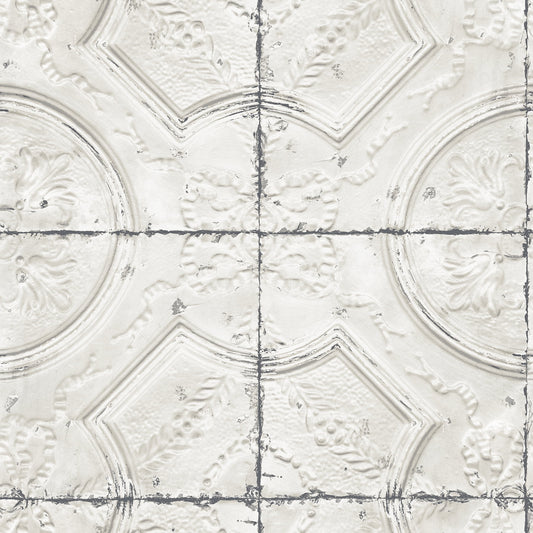 Chesapeake Susanna Off-White Vintage Tin Tile Wallpaper