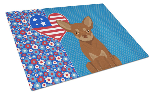 Chocolate and Tan Chihuahua Glass Cutting Board Large 12 in x 15 in