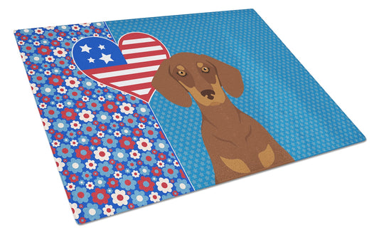 Chocolate and Tan Dachshund Glass Cutting Board Large 12 in x 15 in