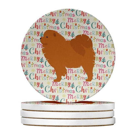 Chow Chow Merry Christmas Large Sandstone Coasters Pack of 4 4 in x 4 in