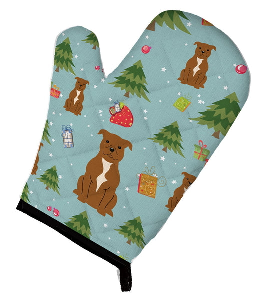 Christmas Staffordshire Bull Terrier Brown Oven Mitt