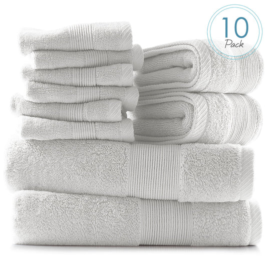 Clara Clark Bath Towels Set, 100% Cotton Luxury Softness 10 Pc Set, White