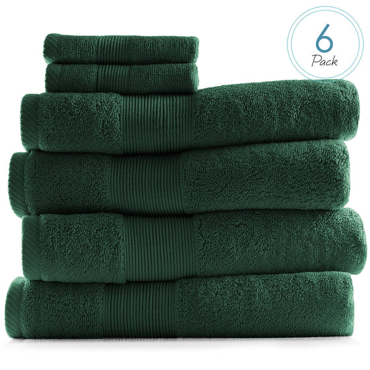Clara Clark Bath Towels Set, 100% Cotton Luxury Softness 6 Pc Set, Hunter
