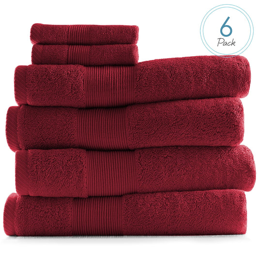 Clara Clark Bath Towels Set, 100% Cotton Luxury Softness 6 Pc Set, Red