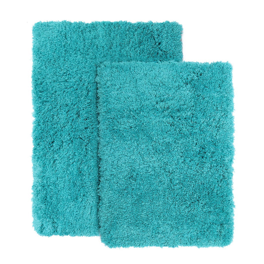 Clara Clark Set of 3 Absorbent Bath Mat Non-Slip Backing Rubber Bathroom Rugs, 17x24 & 20x32, Teal
