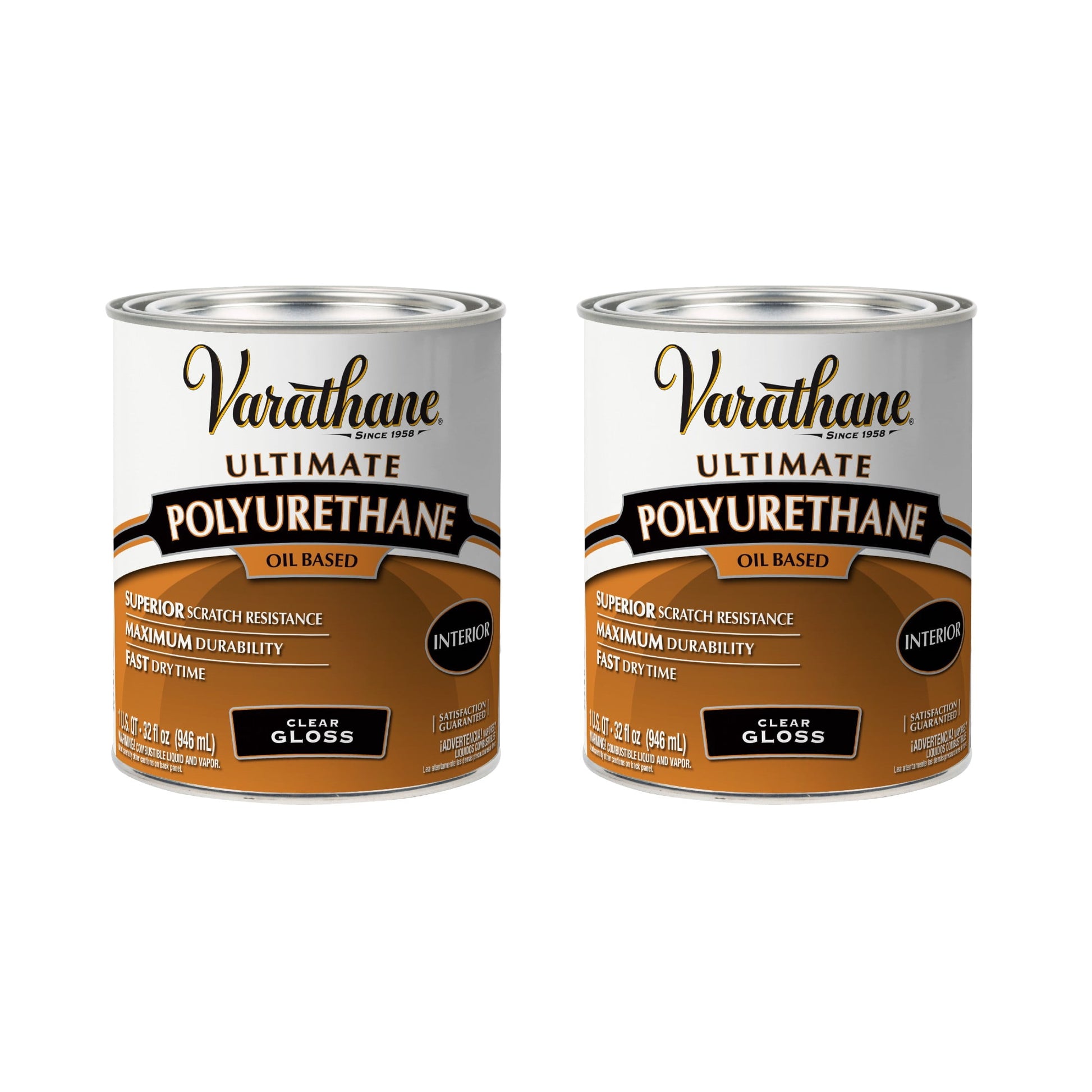 2 Pack, Clear, 275 VOC, Varathane Ultimate Gloss Polyurethane Oil-Based-242174H, Quart