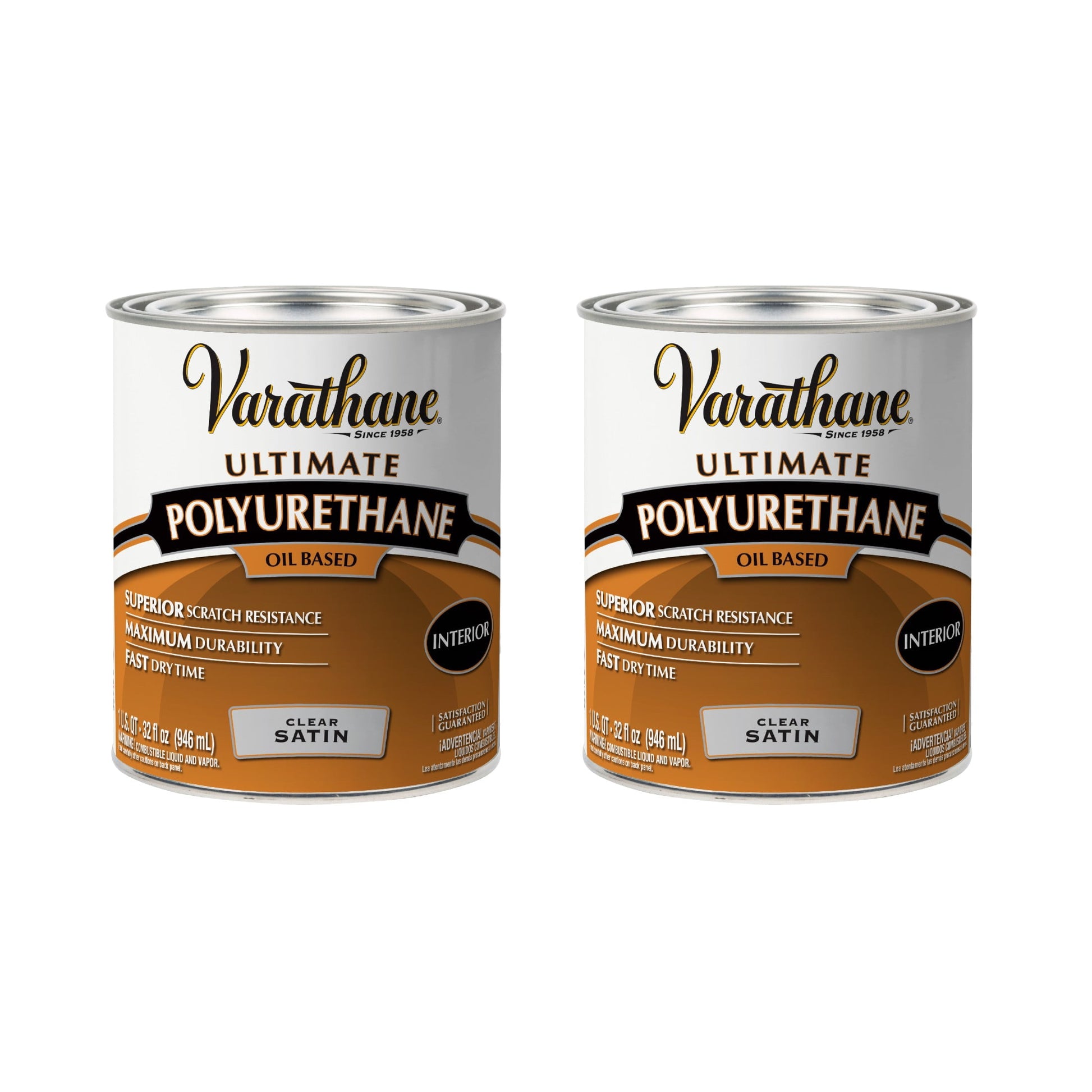 2 Pack, Clear, 275 VOC, Varathane Ultimate Satin Polyurethane Oil-Based-242177H, Quart