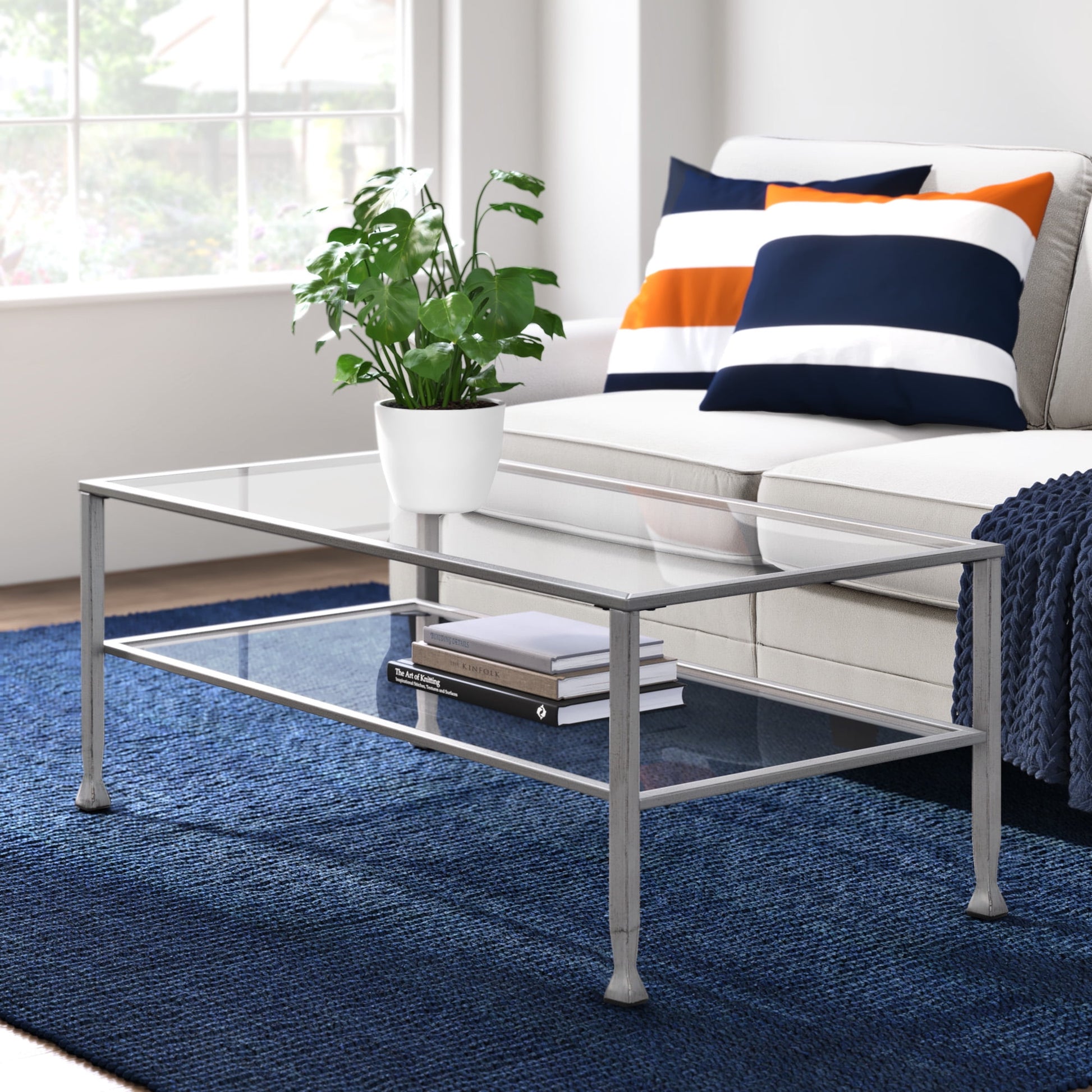 ClickDecor Maddox Glass and Metal Coffee Table Silver