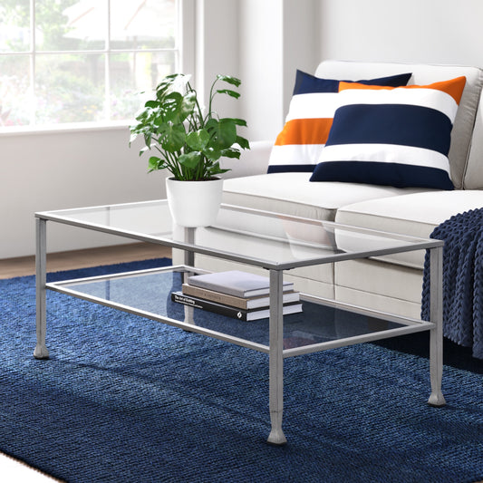 ClickDecor Maddox Glass and Metal Coffee Table Silver