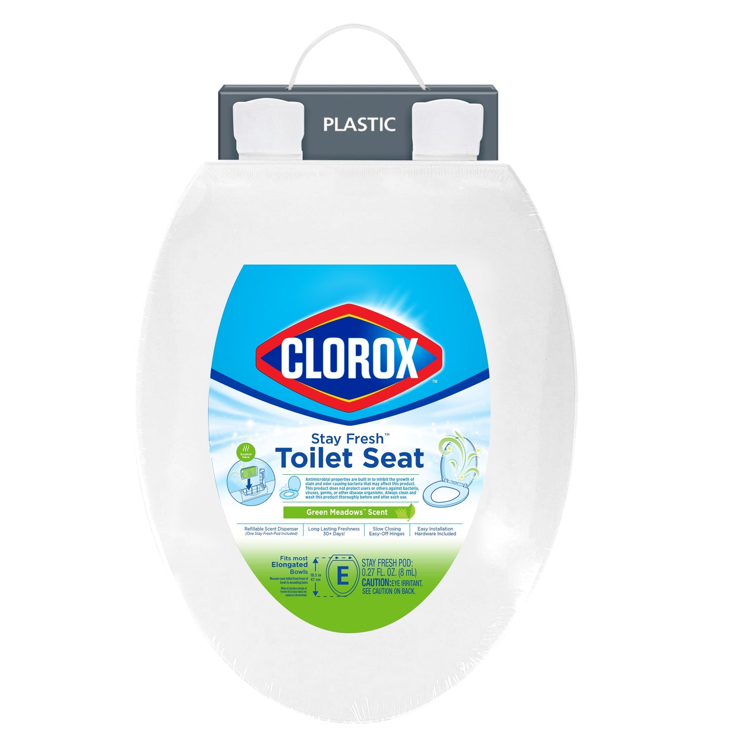 Clorox Antimicrobial Asiento de Inodoro Alargado de PlÃ¡stico Perfumado Que Se Mantiene Fresco con Bisagras de FÃ¡cil ExtracciÃ³n