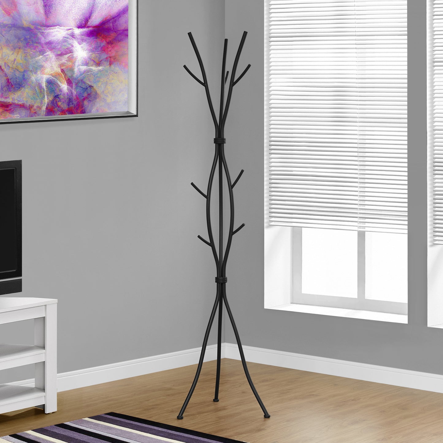 Coat Rack Hall Tree 11 Hooks Entryway 74"H Bedroom Metal Black