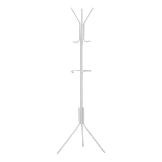 Coat Rack Hall Tree 6 Hooks Entryway 68"H Bedroom Metal White