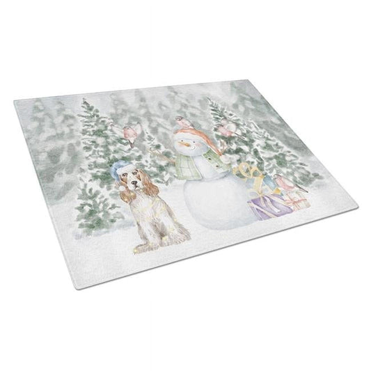 Cocker Spaniel Red and White with Christmas Presents Glass Cutting Board Large 12 in x 15 in