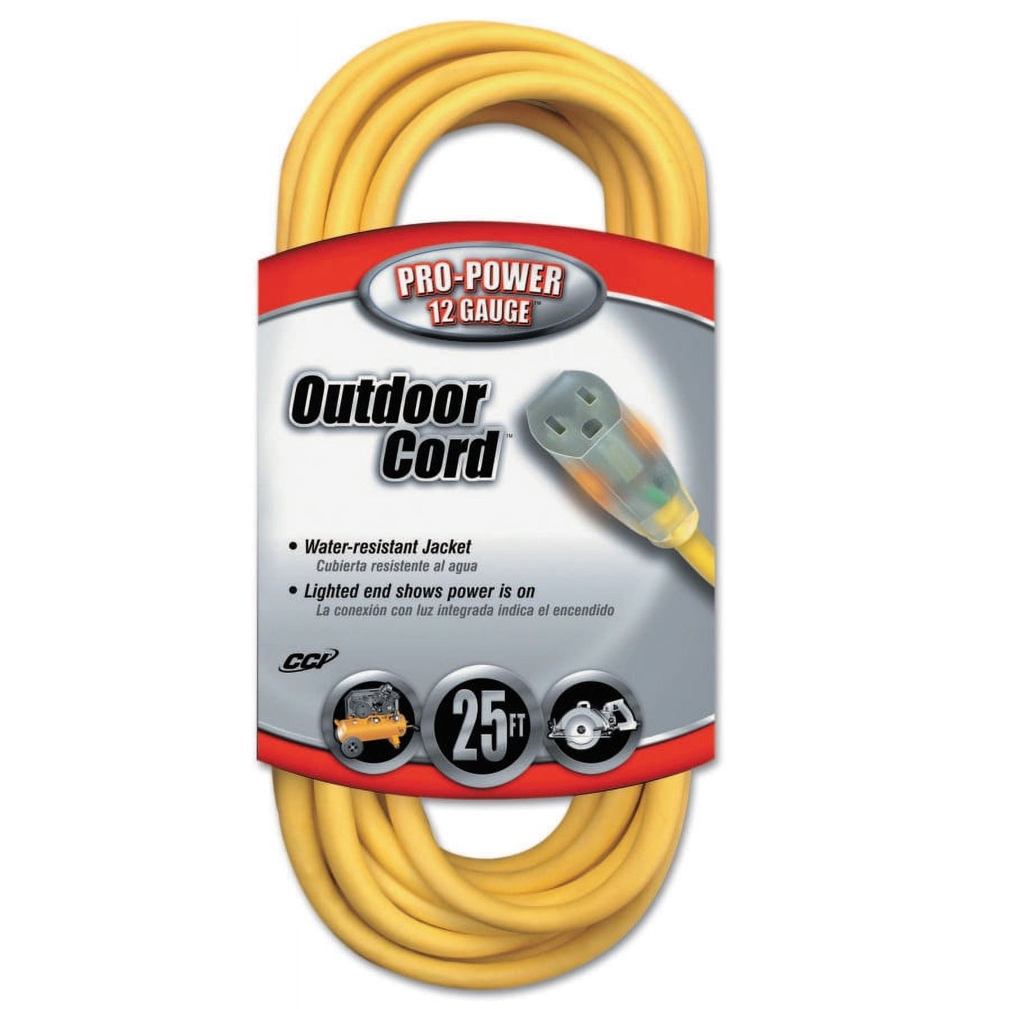 Coleman Cable 02587 12/3 Vinyl Outdoor Extension Cord with Lighted End, 25-Foot