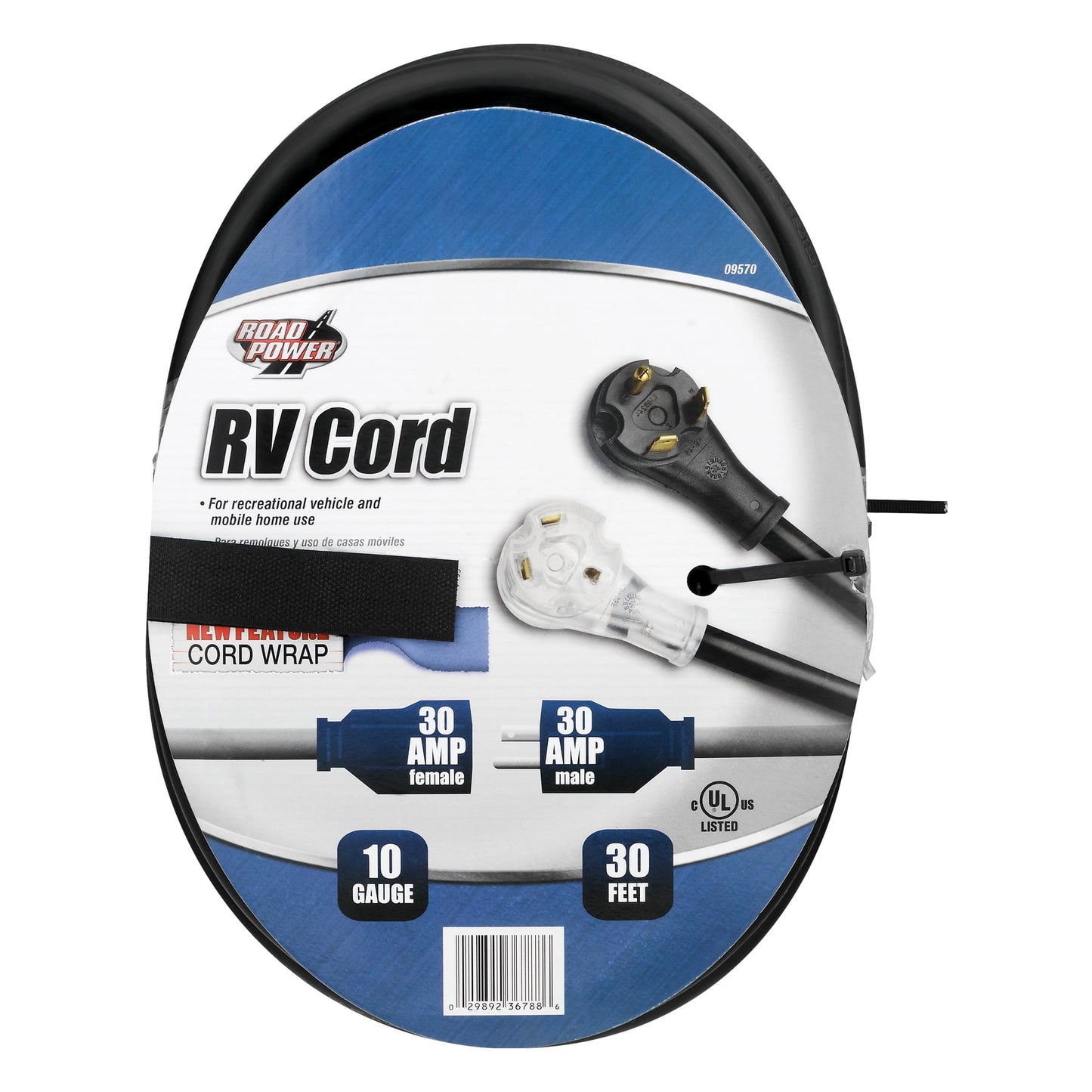 Road Power Black 10/3 STW  30ft RV Extension, Heavy Duty, Waterproof Cord, Suitable for Mobile Homes and Recreational Areas, TT-30 Lighted Plug