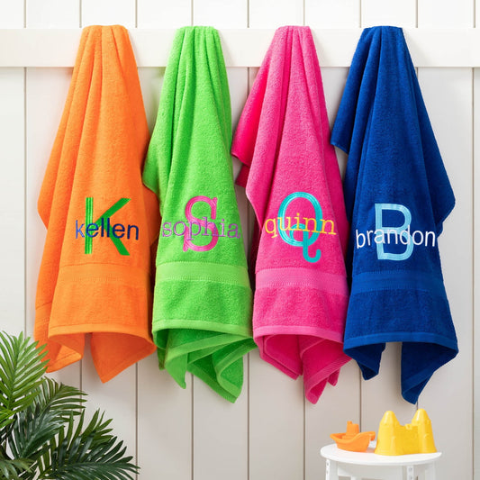 Colorful Initial Terry Loop Large Beach Towel