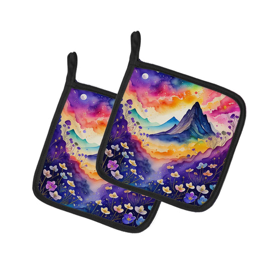 Colorful Violets Pair of Pot Holders 7.5 in x 7.5 in
