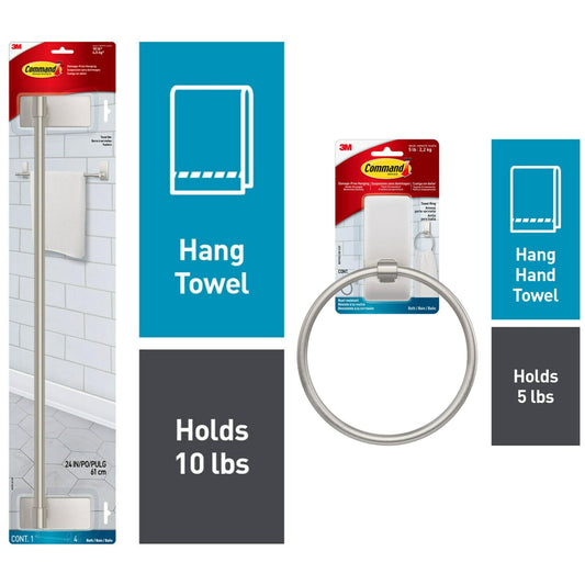 Command Bath Satin Nickel Towel Ring and Command Bath Satin Nickel Towel Bar