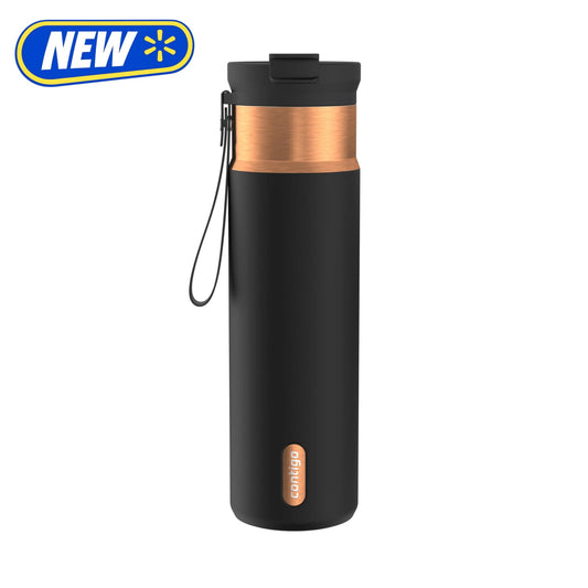 Contigo 24 oz DualSip Stainless Steel Leak-Proof Insulated Water Bottle with Straw or Sip Lid and Carry Strap, Black/Bronze