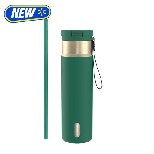 Contigo 24 oz SnapSeal Leak-Proof Stainless Steel Water Bottle â€“ Keeps Drinks Hot & Cold, Reusable Straw, Spill-Proof for Bags, Carry Strap, Green/Champagne