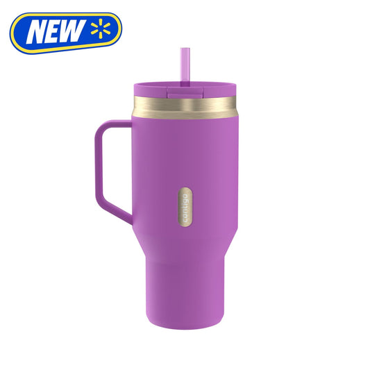 Contigo 30 oz Stainless Steel Water Bottle Tumbler with Straw â€“ Leak-Proof Insulated Travel Mug, Reusable Water Bottle, Side Handle, Purple/Champagne