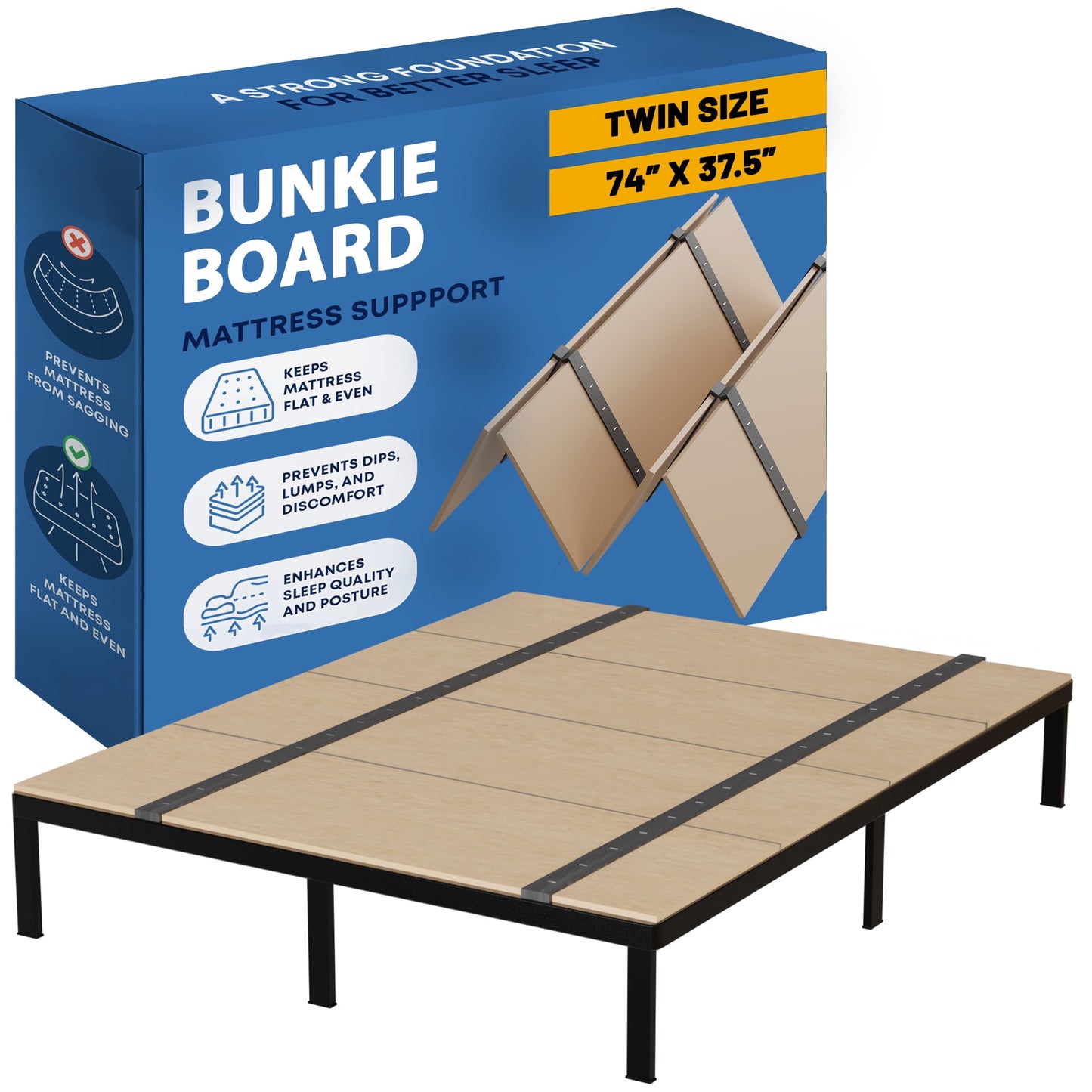 Continental Sleep, Folding Bunkie Board â€“ Low-Profile 74â€³ x 37.5â€³ Mattress Support Platform for Daybeds, Bunk Beds, Futons & Metal/Wood Frames â€“ Prevents Sagging, Easy to Install & Store.