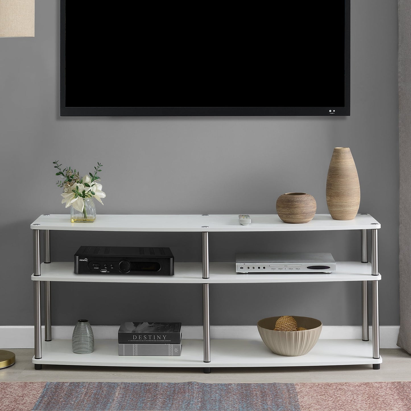 Convenience Concepts Designs2Go No Tools 3 Tier Wide TV Stand for TVs up to 65 Inches, White