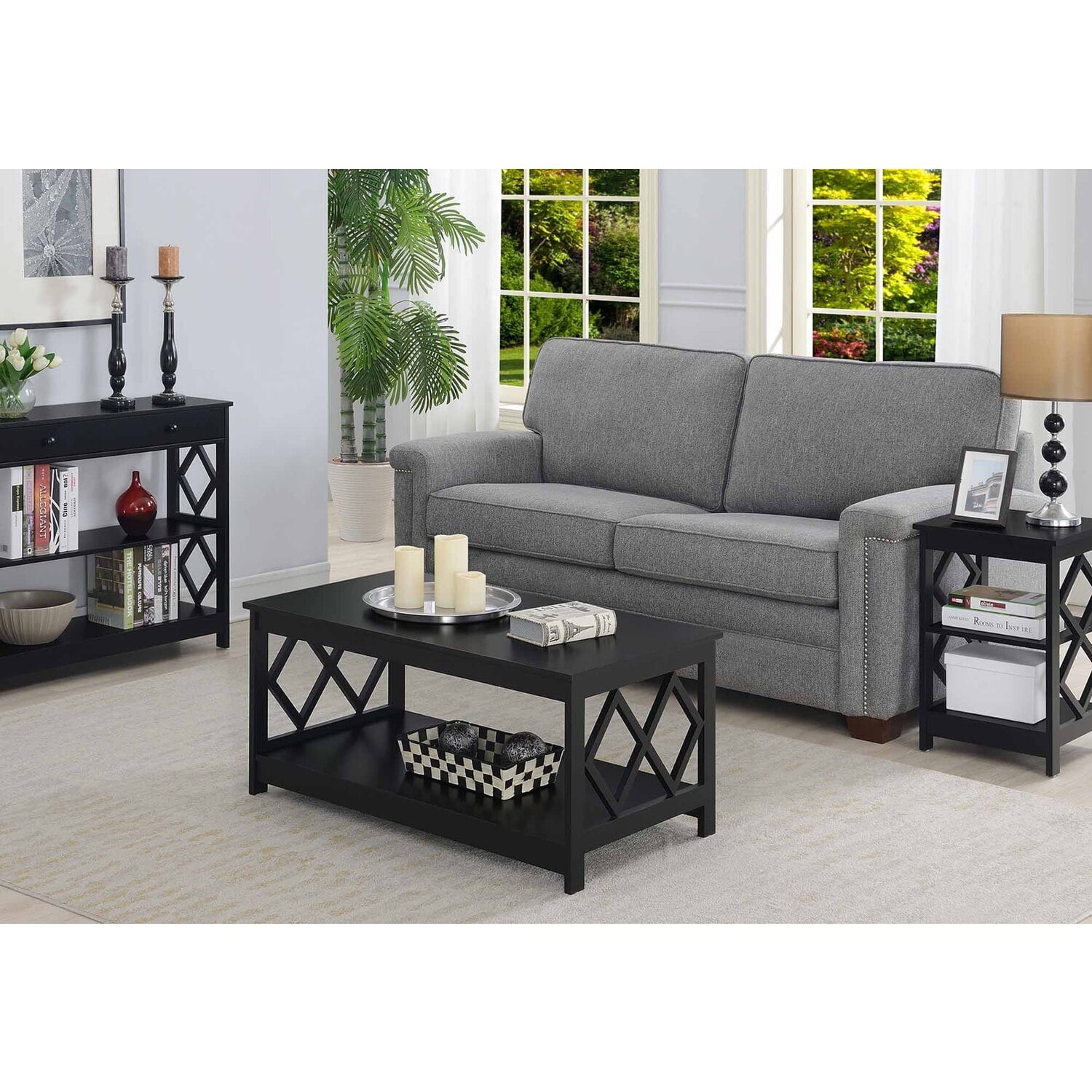 Convenience Concepts Diamond Coffee Table with Shelf, White