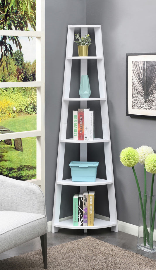 Convenience Concepts Newport 5 Tier Corner Bookshelf, White