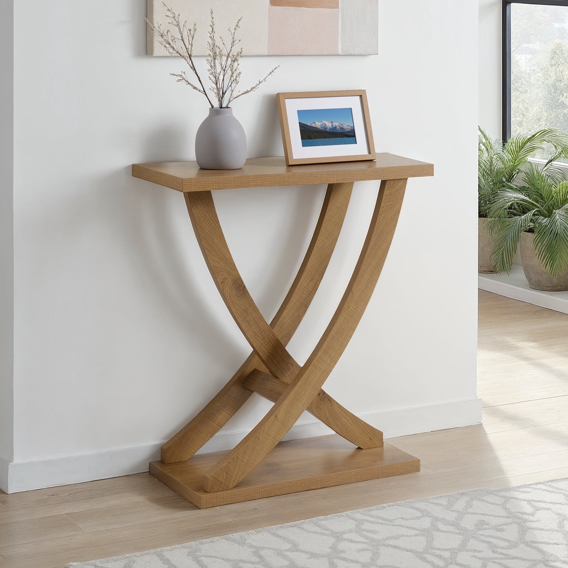 Convenience Concepts Newport Criss-Cross Console Entryway Hall Table, Weathered Brown