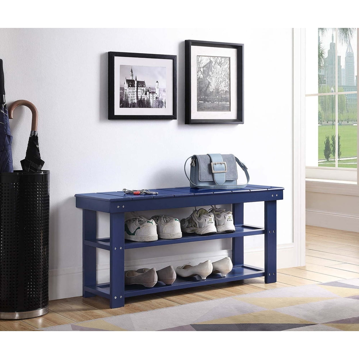 Convenience Concepts Oxford Utility Mudroom Bench with Shelves, Cobalt Blue