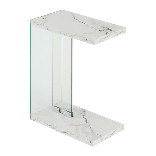 Convenience Concepts SoHo Glass C End Table, White Faux Marble/Glass