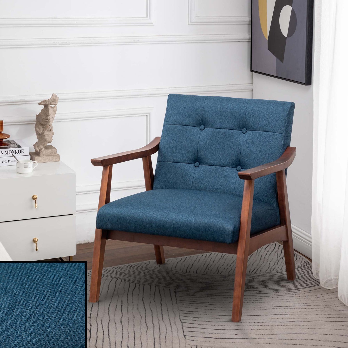 Convenience Concepts Take a Seat Natalie Accent Chair, Dark Blue Fabric/Espresso
