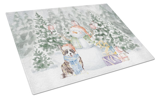 Corgi Blue Merle and Tan Points with Christmas Presents Glass Cutting Board Large 12 in x 15 in