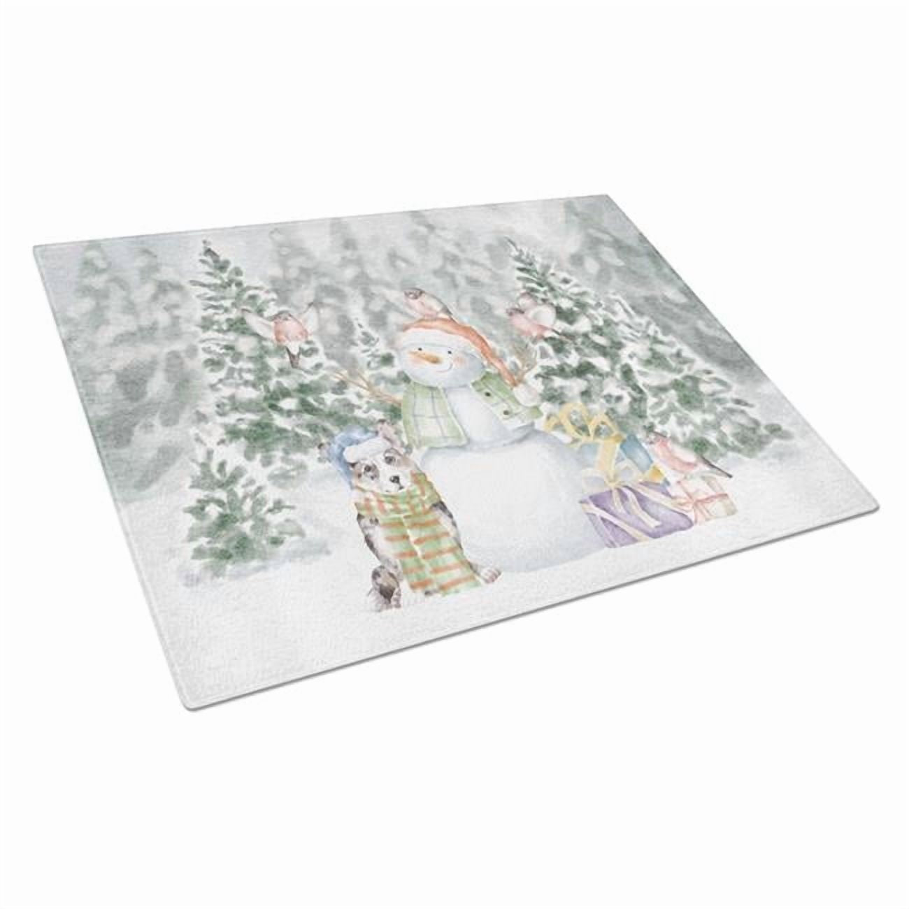 Corgi Blue Merle with Christmas Presents Glass Cutting Board Large 12 in x 15 in