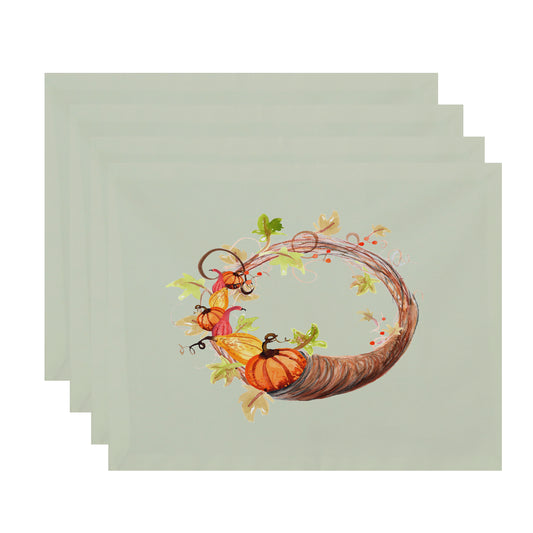 Cornicopia Wreath 18 x 14 Inch Light green Fall Print Placemat (Set of 4)