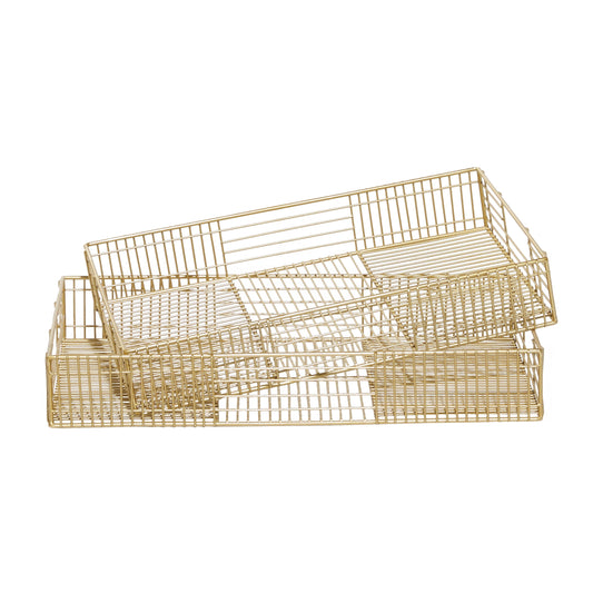 CosmoLiving by Cosmopolitan 17", 19"W Gold Metal Wire Tray, 2-Pieces