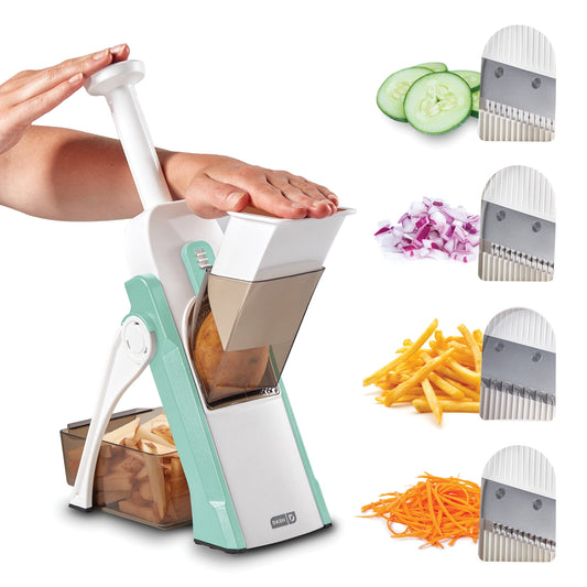 Dash Safe Slice Mandolina, Juliana + Picadora para Vegetales, PreparaciÃ³n de Comidas y MÃ¡s con MÃ¡s de 30 Preajustes y Ajustador de Grosor, Gris