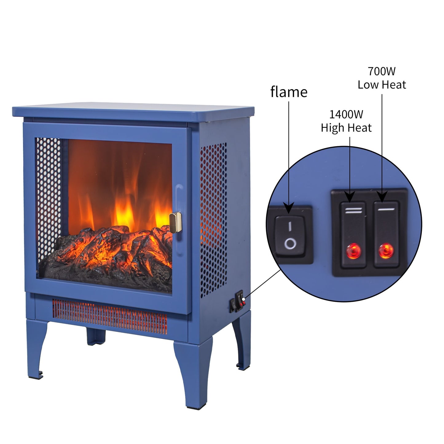 DEALTOPS 14.2" Electric Fireplace Stove Heater, 3D Flame, Portable Space Heater with Dual Heat Settings, Black