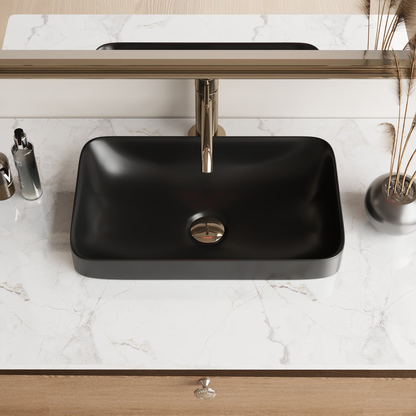 DV-1V0047B DeerValley Ally 19'' x 12'' Drop-In Bathroom Sink Semi-Recessed Vessel Sink Rectangular Above Counter Basin