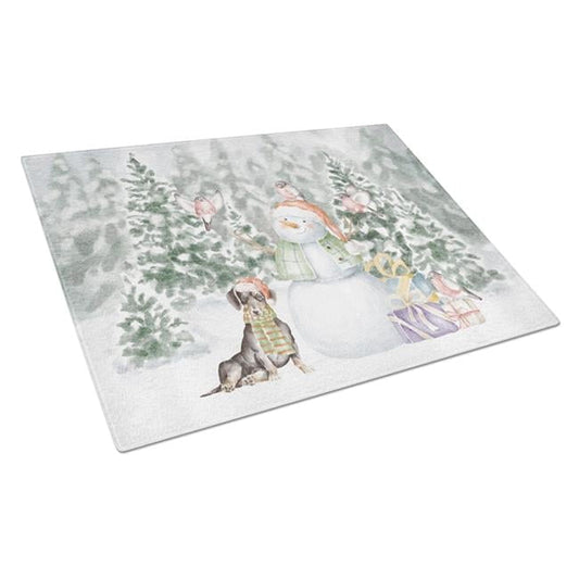 Dachshund Black and Tan Sitting with Christmas Presents Glass Cutting Board Large 12 in x 15 in