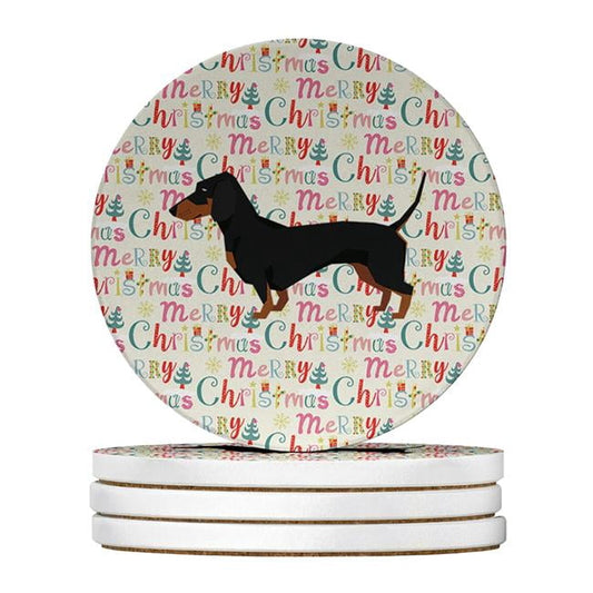 Dachshund Merry Christmas Large Sandstone Coasters Pack of 4 4 in x 4 in