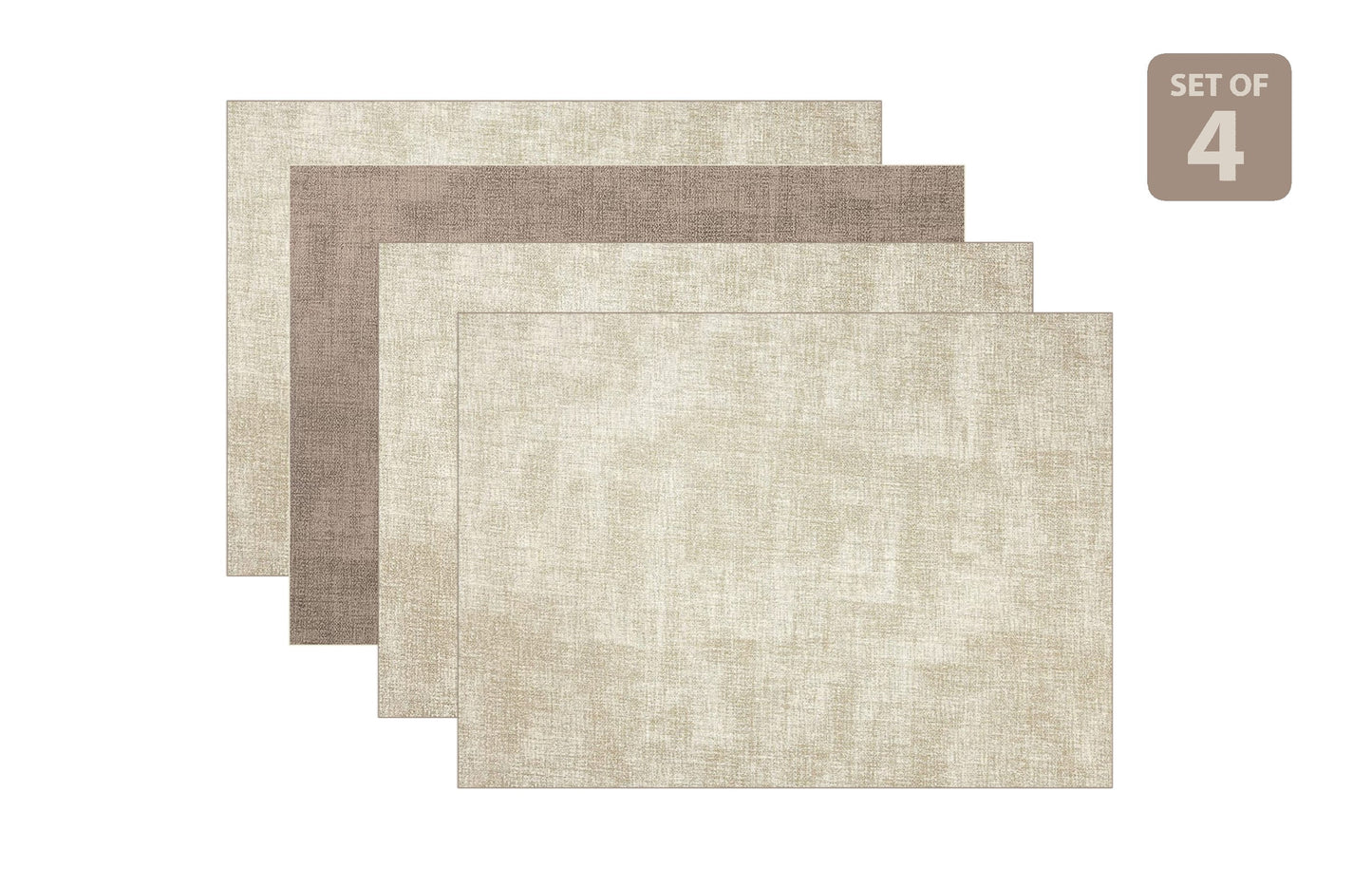 Dainty Home Amalfi Faux Leather Reversible 2 Pattern 12 x 18 Rectangular Placemats, Set Of 4, Linen