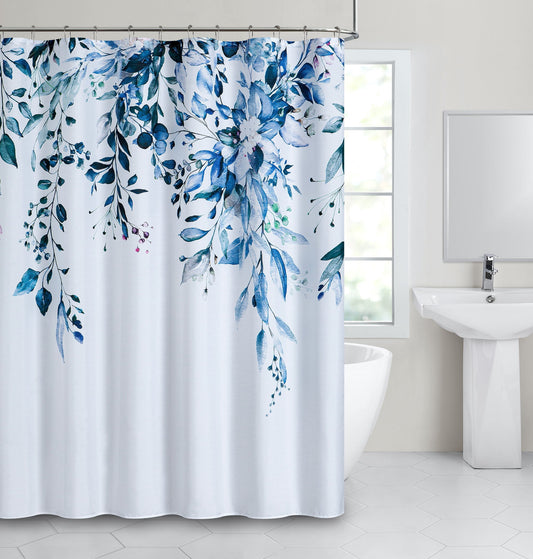 Dainty Home Blue Whisper Floral Fabric Shower Curtain â€“ 3D Textured Design, Water-Repellent, Machine-Washable Bathroom Curtain, 70" x 72"